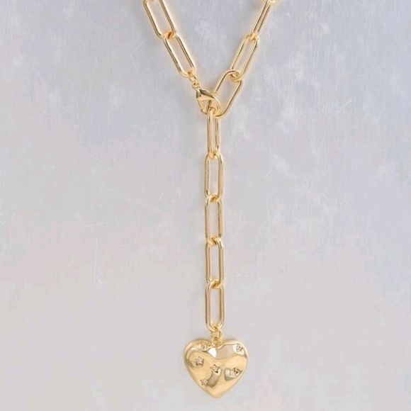 Cubic Zirconia Stars ob Heart Charm Y Lariat Necklace - Picture 6 of 7